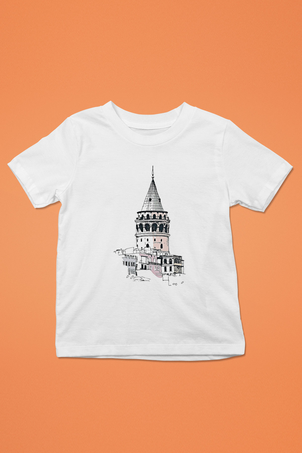 Galata Kulesi Baskılı Beyaz Unisex Beyaz Çocuk Tişört - Tshirt