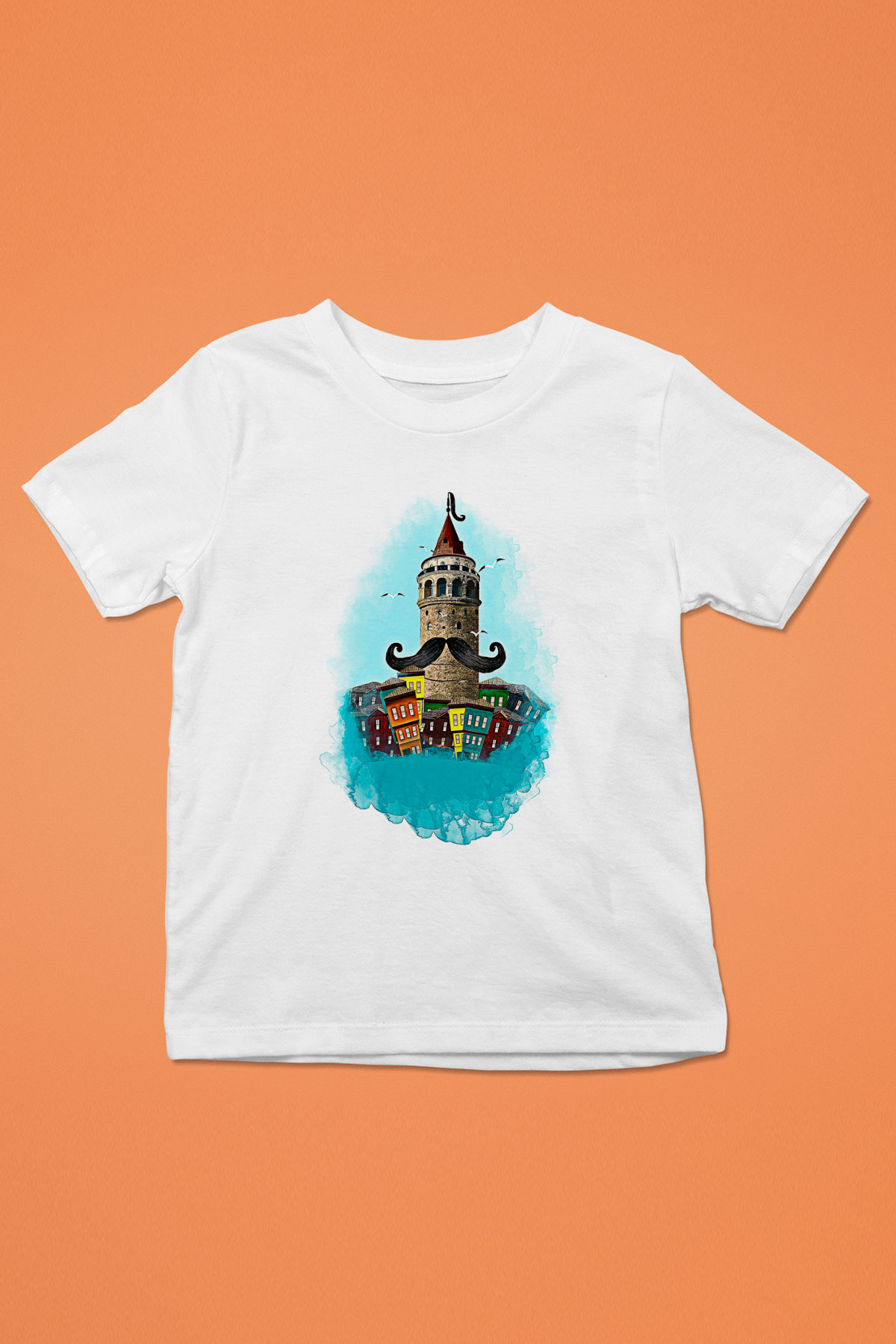 Galata Kulesi Baskılı Beyaz Unisex Beyaz Çocuk Tişört - Tshirt