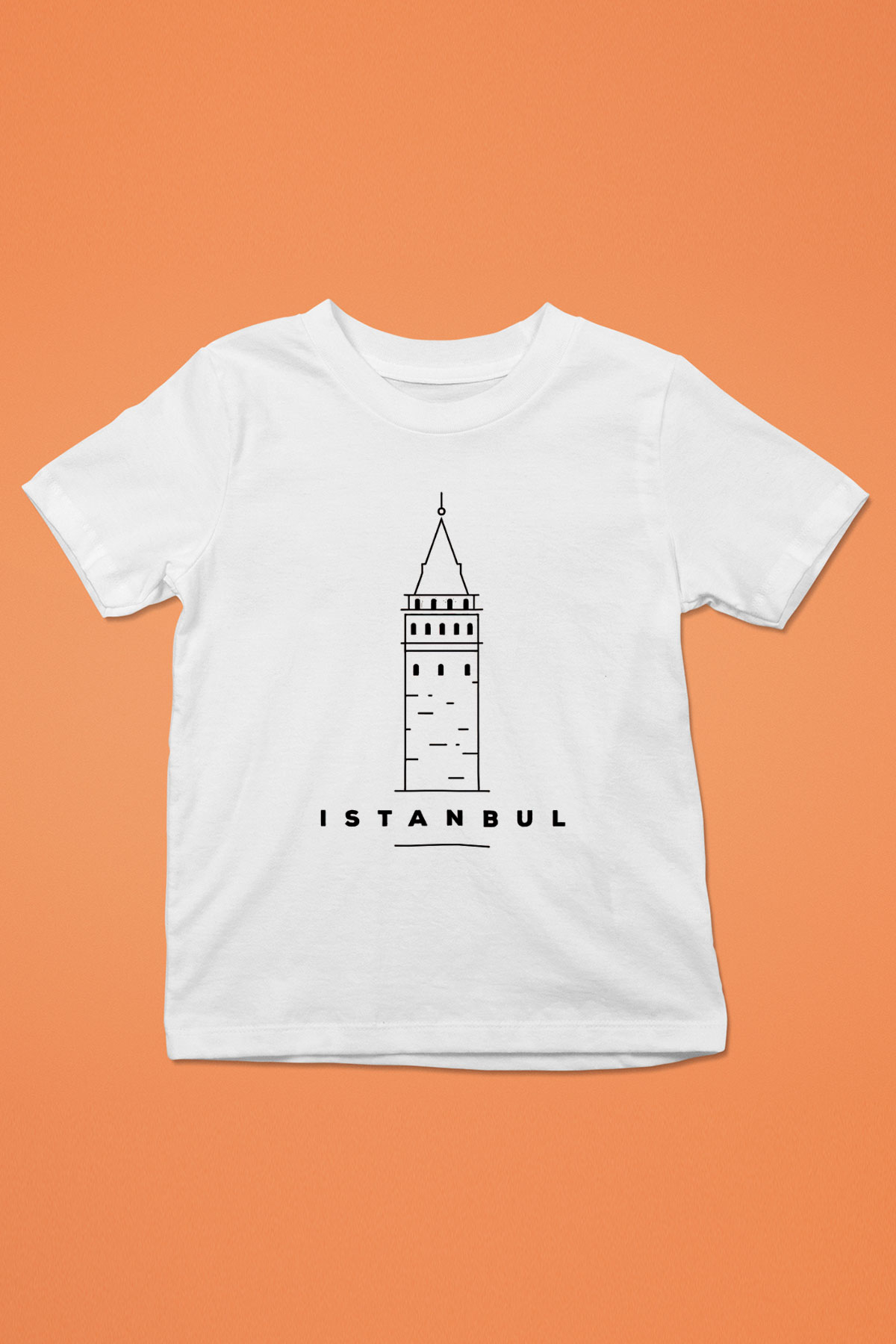 Galata Kulesi Baskılı Beyaz Unisex Beyaz Çocuk Tişört - Tshirt