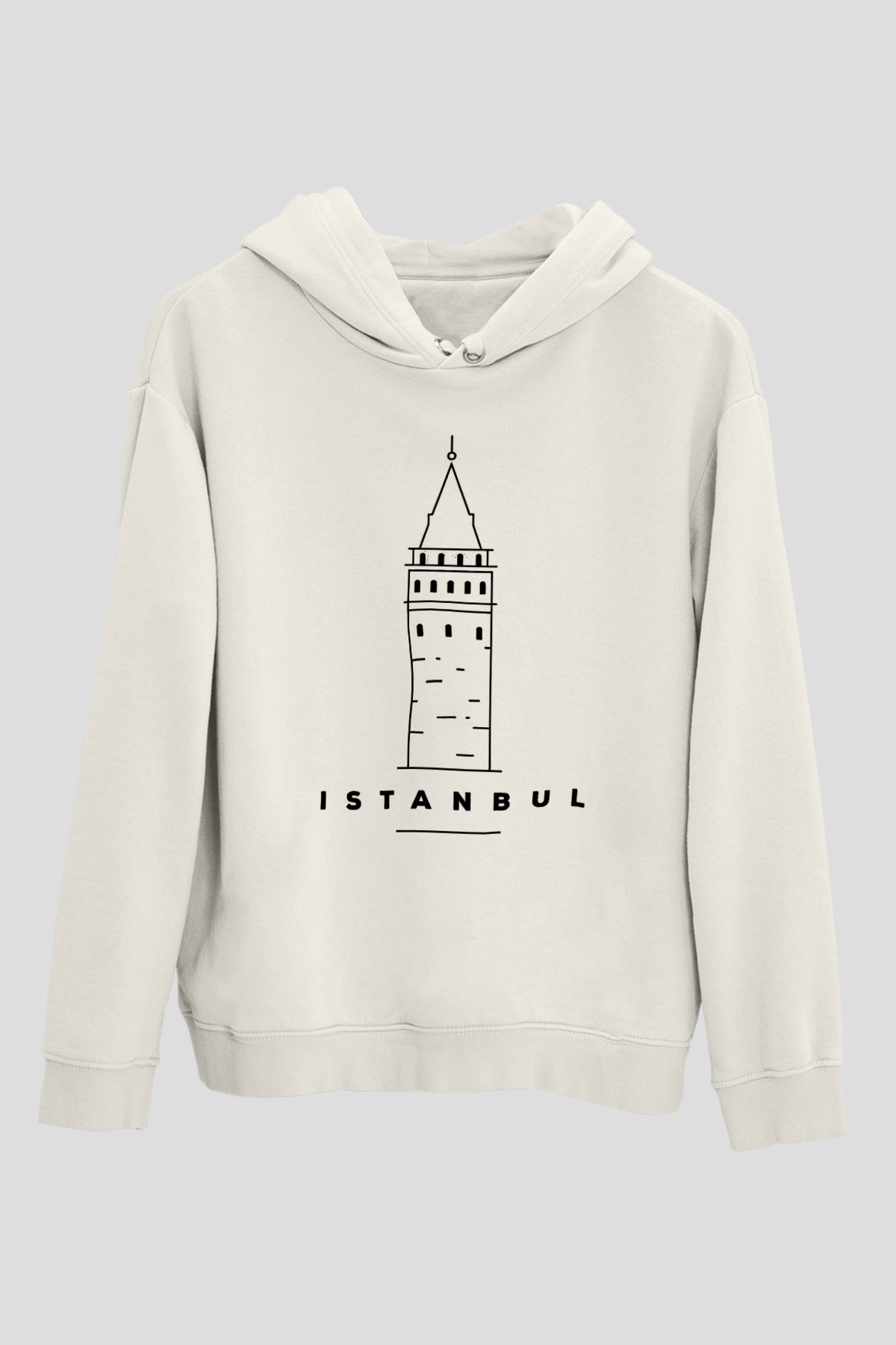 Galata Kulesi Baskılı Beyaz Unisex Hoodie