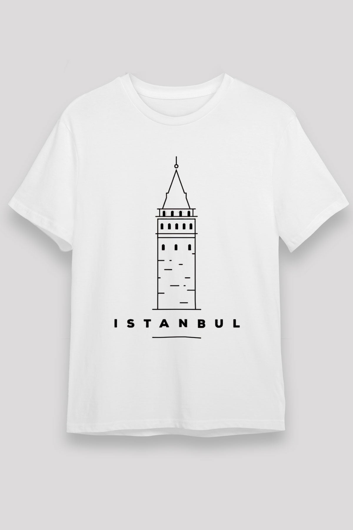 Galata Kulesi Unisex Baskılı Beyaz Tişört - Tshirt
