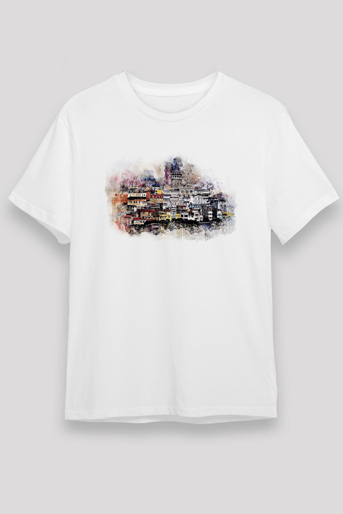 Galata Kulesi Unisex Baskılı Beyaz Tişört - Tshirt