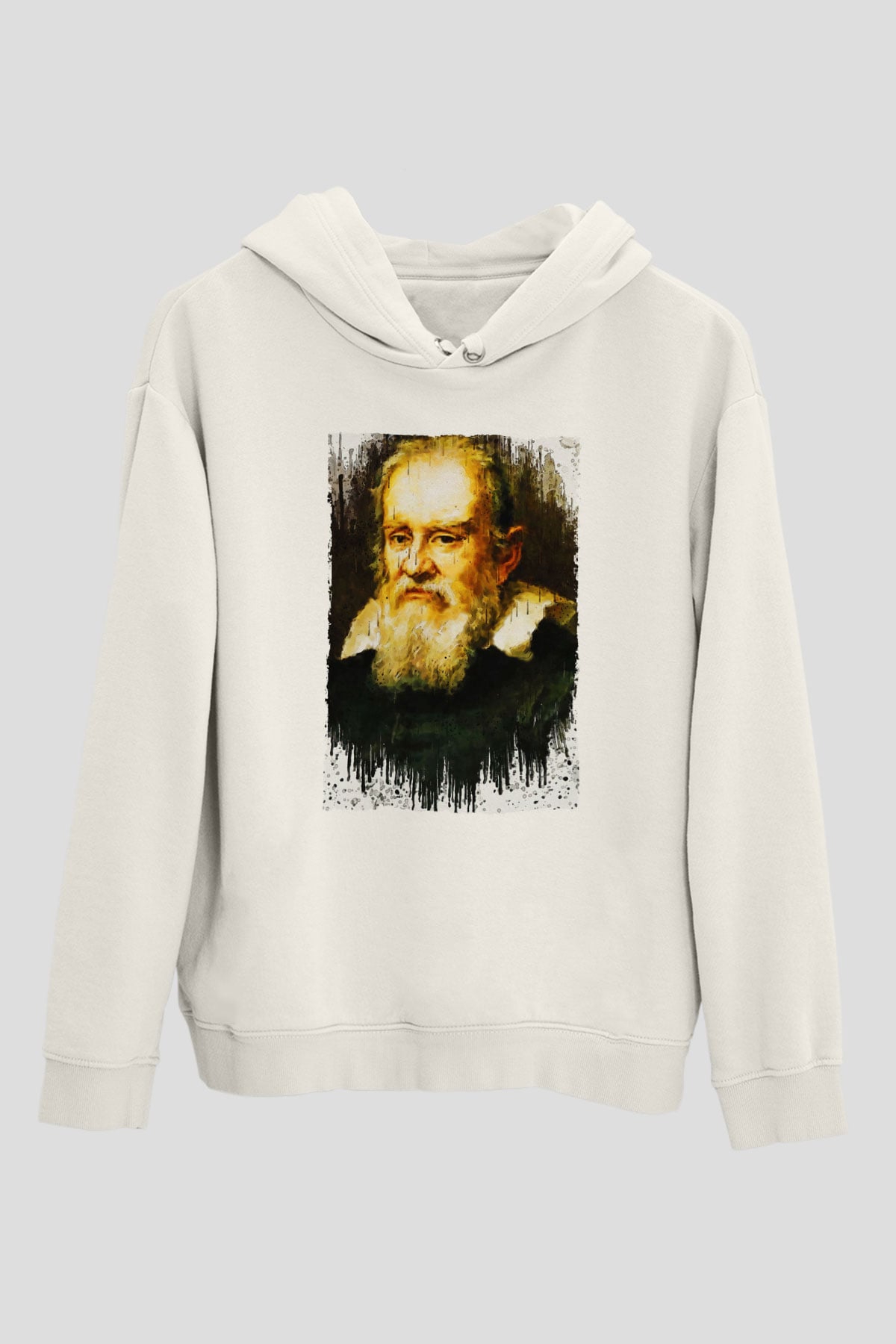 Galileo Galilei Baskılı Unisex Ekru Hoodie