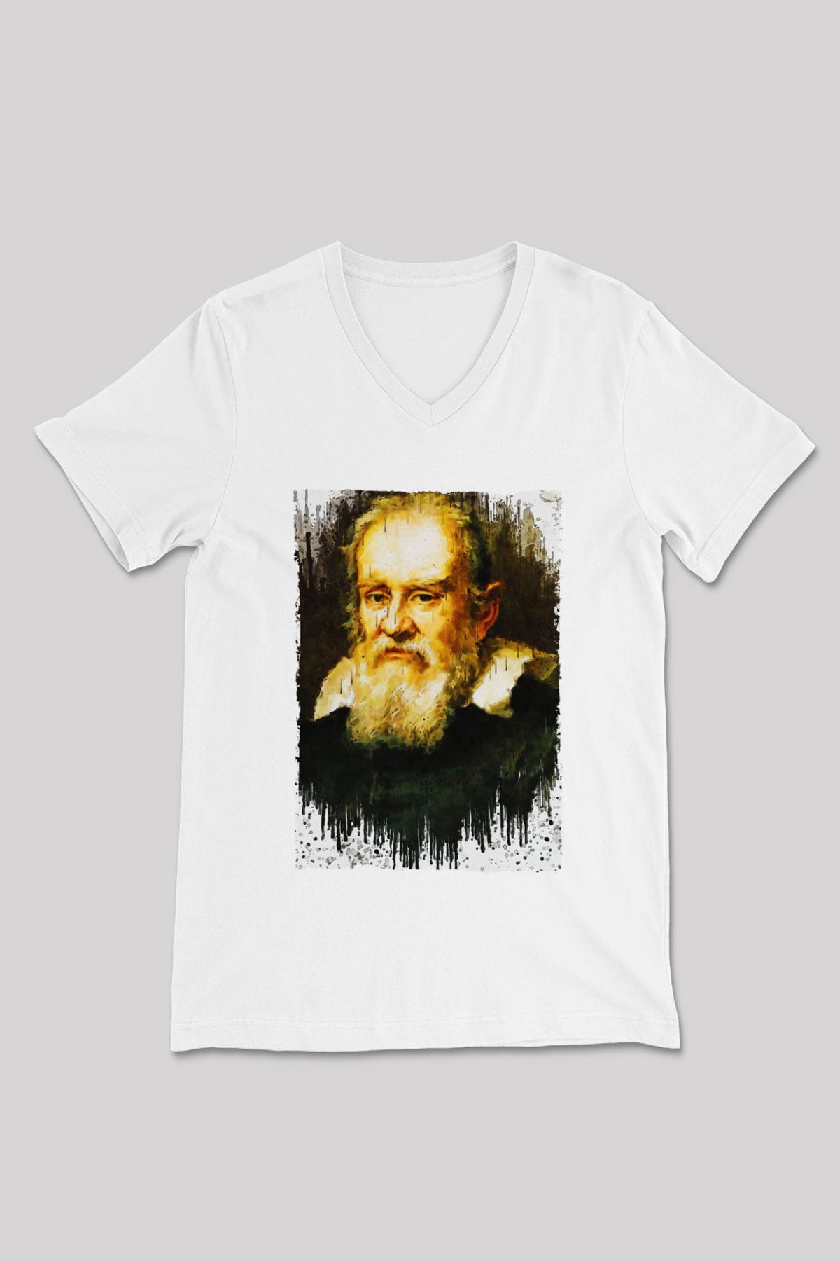 Galileo Galilei Baskılı Unisex V Yaka Beyaz Tişört - Tshirt