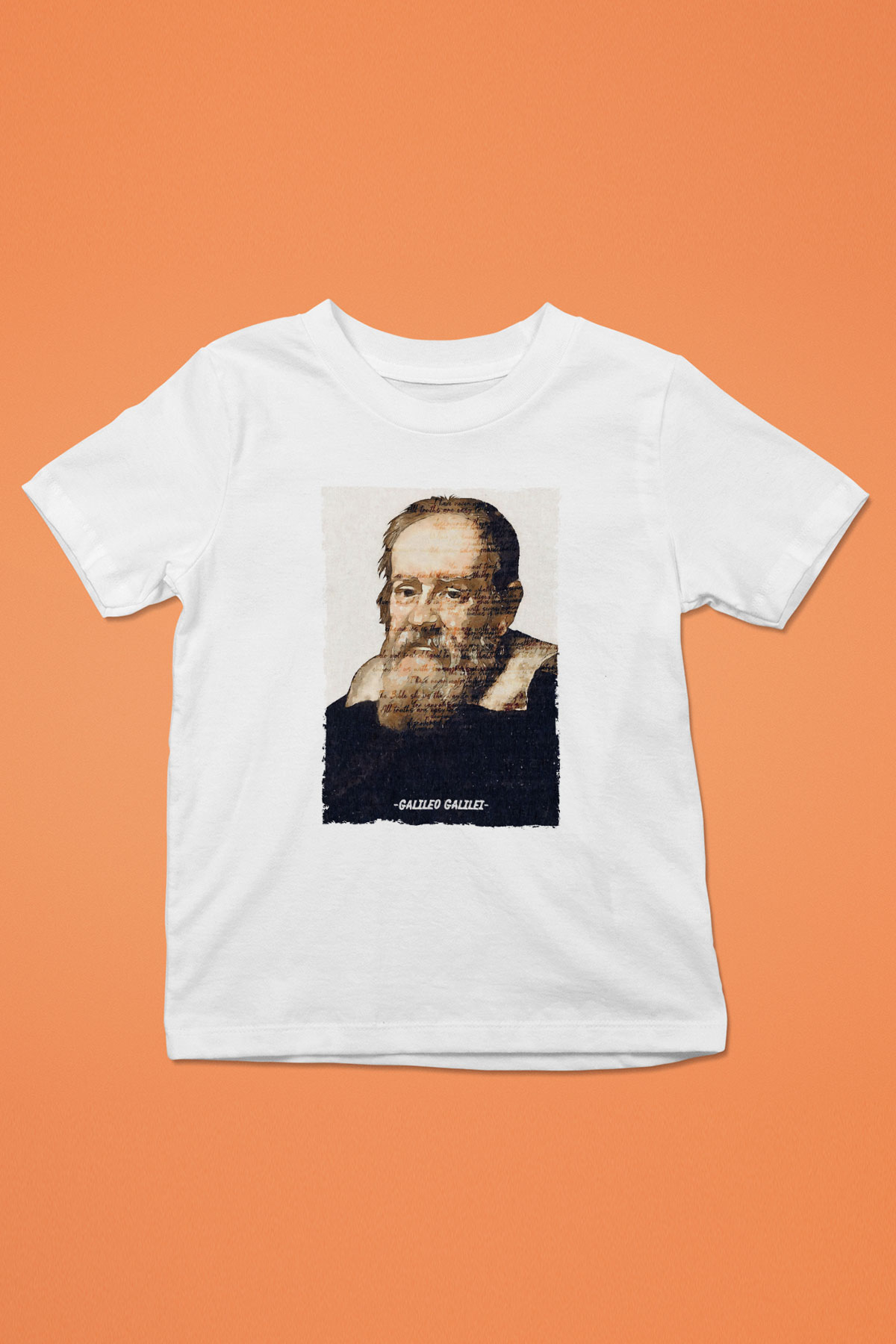 Galileo Galilei Yazılı Portre Baskılı Unisex Beyaz Çocuk Tişörtü - Tshirt
