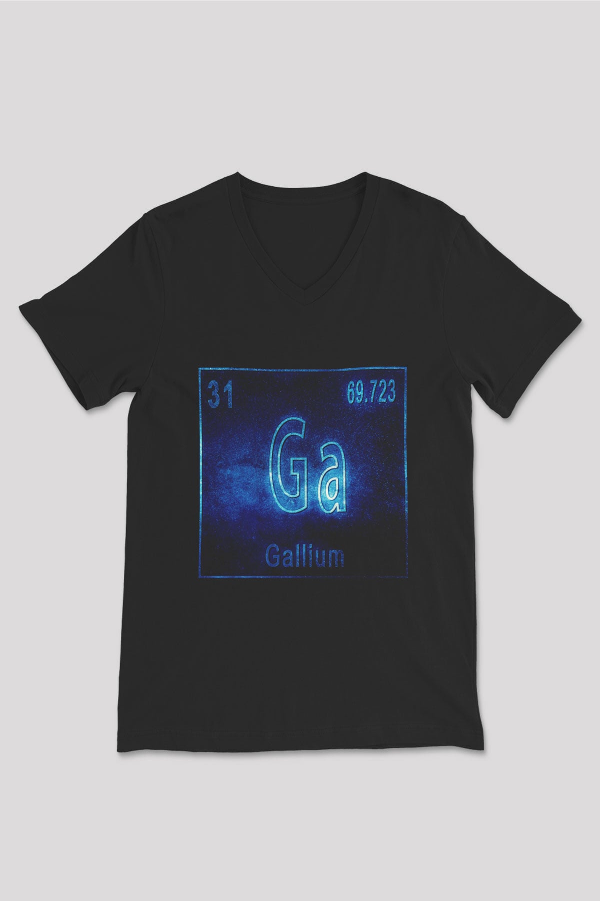Galliyum Atom Numarası Baskılı Unisex Siyah V Yaka Tişört