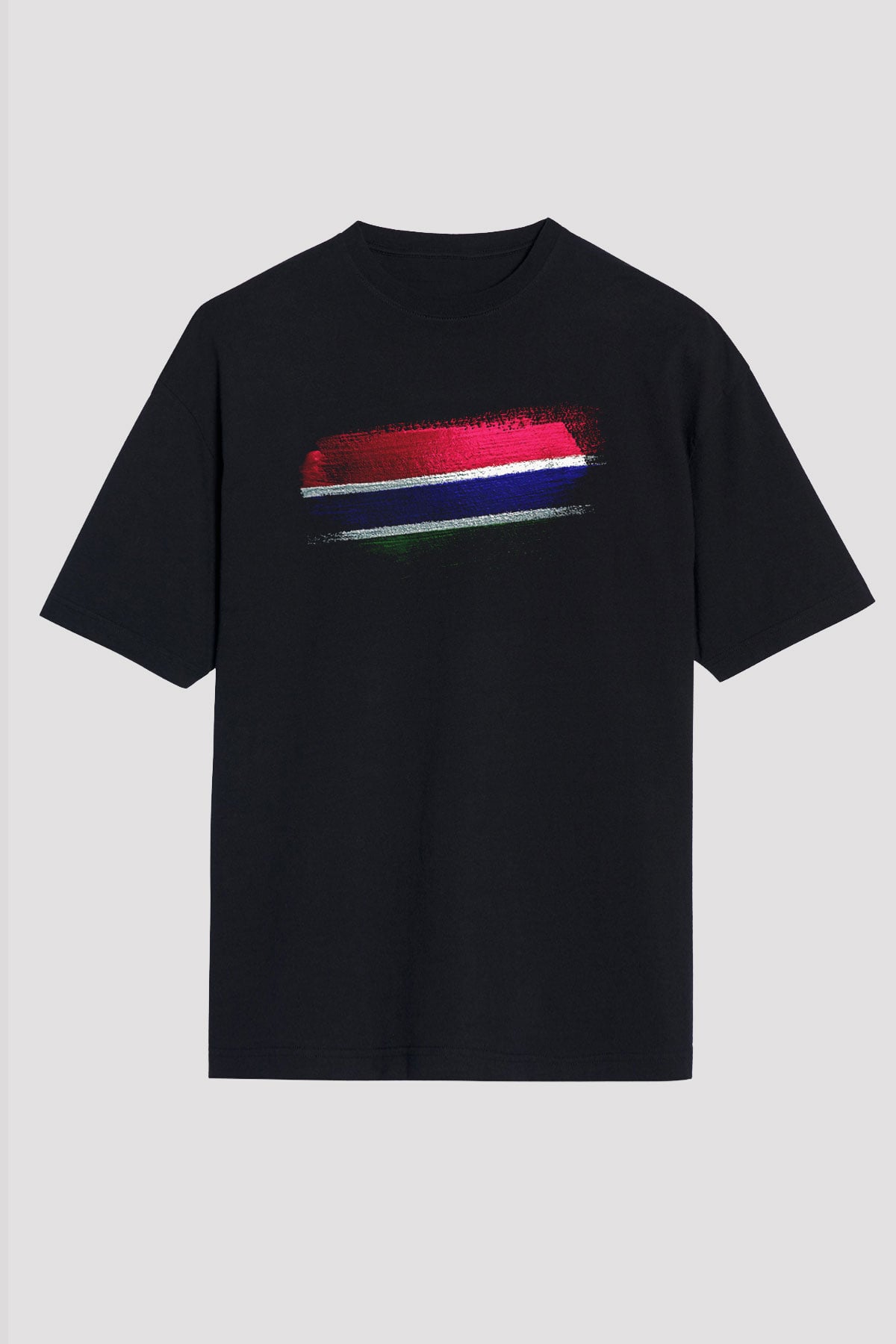 Gambiya - Gambia Bayrağı Baskılı Unisex Siyah Oversize Tişört