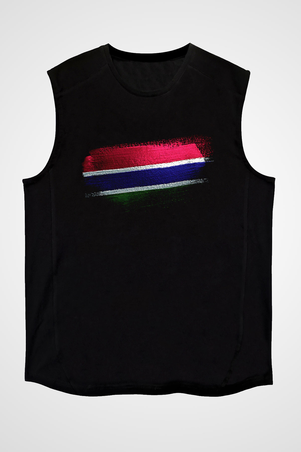 Gambiya - Gambia Bayrağı Baskılı Unisex Siyah Kolsuz Tişört