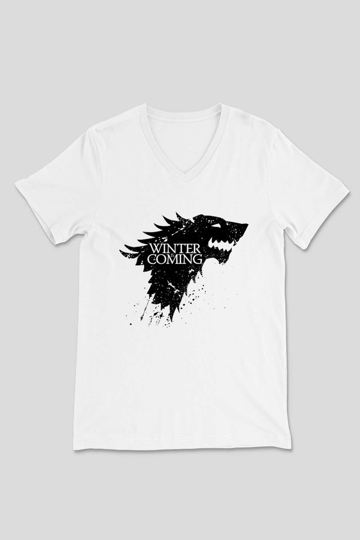 Game of Thrones Beyaz Unisex V Yaka Tişört T-Shirt