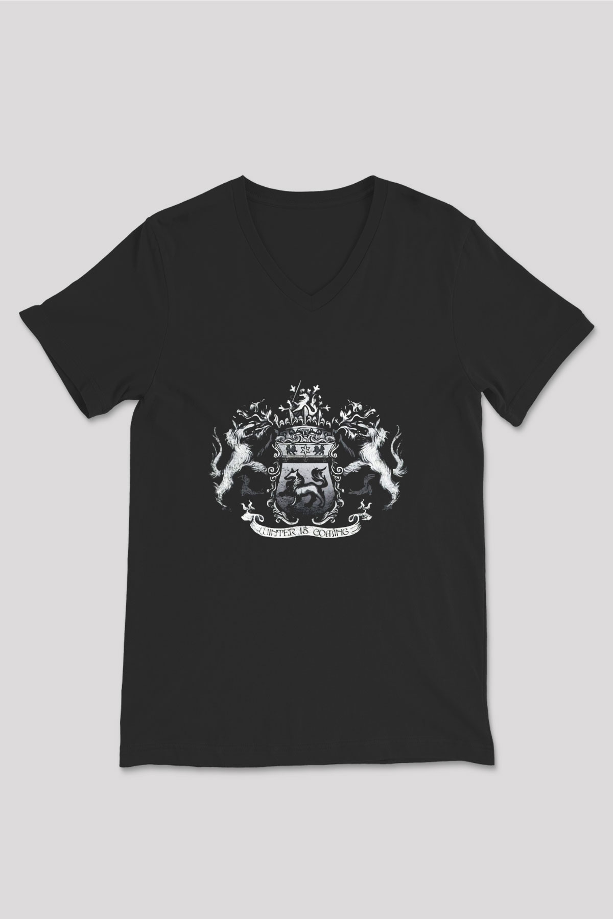 Game of Thrones Siyah Unisex V Yaka Tişört T-Shirt