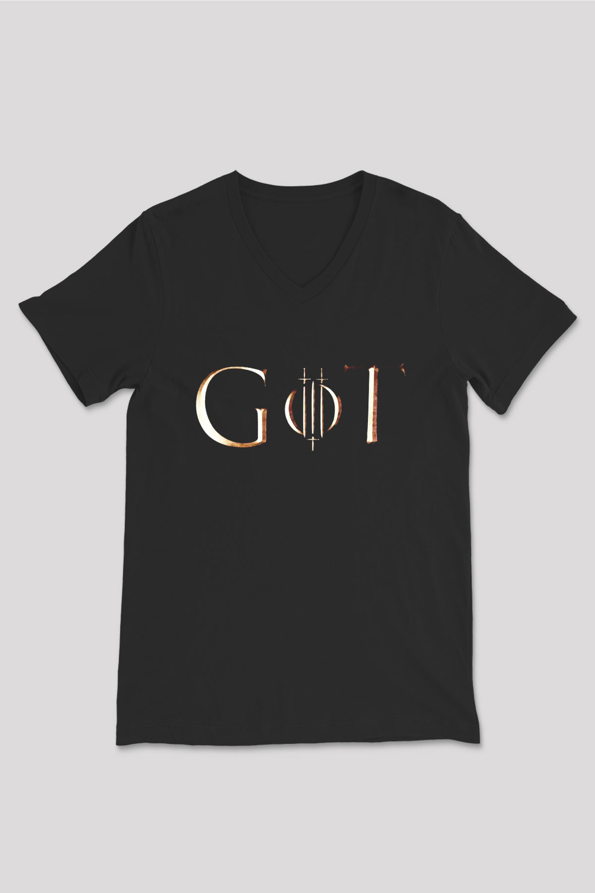 Game of Thrones Siyah Unisex V Yaka Tişört T-Shirt