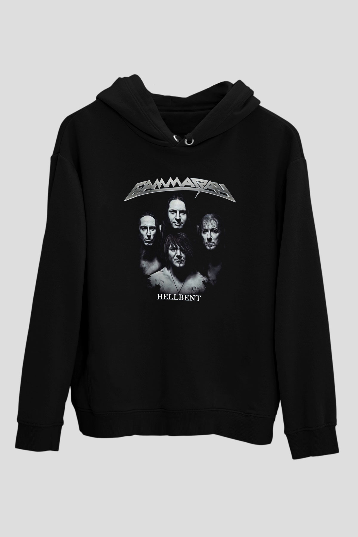 Gammaray Baskılı Unisex Siyah Kapüşonlu Sweatshirt