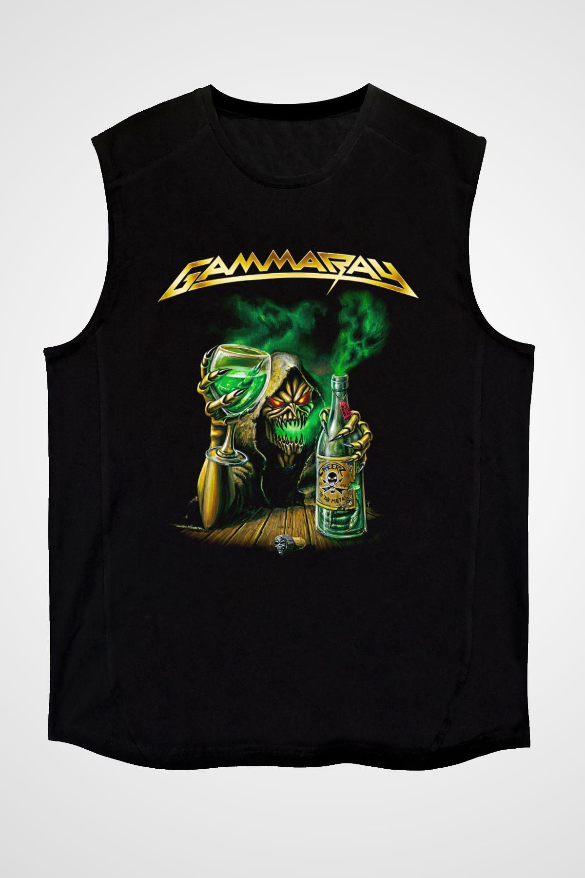 Gammaray Baskılı Unisex Siyah Kolsuz Tişört - Tshirt