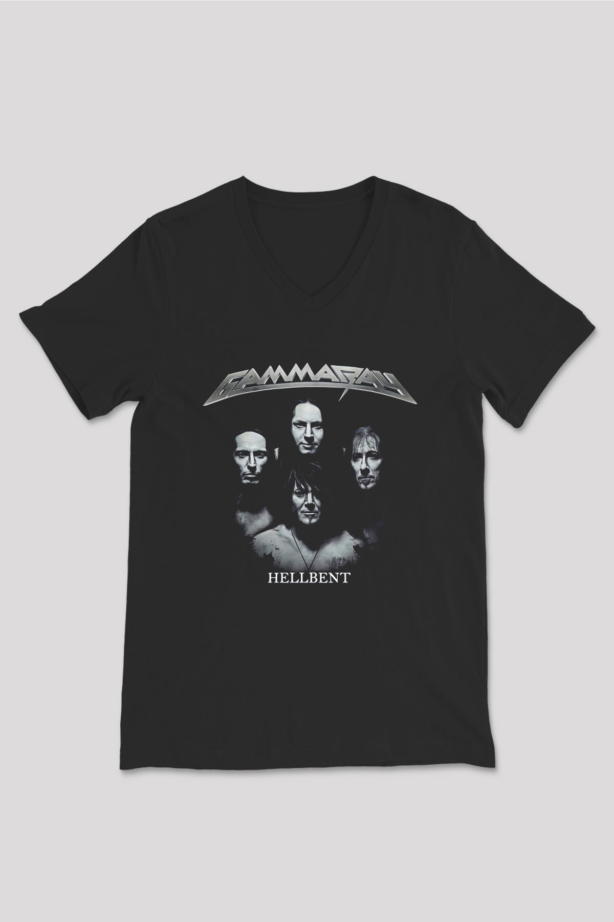Gammaray Baskılı Unisex Siyah V Yaka Tişört - Tshirt