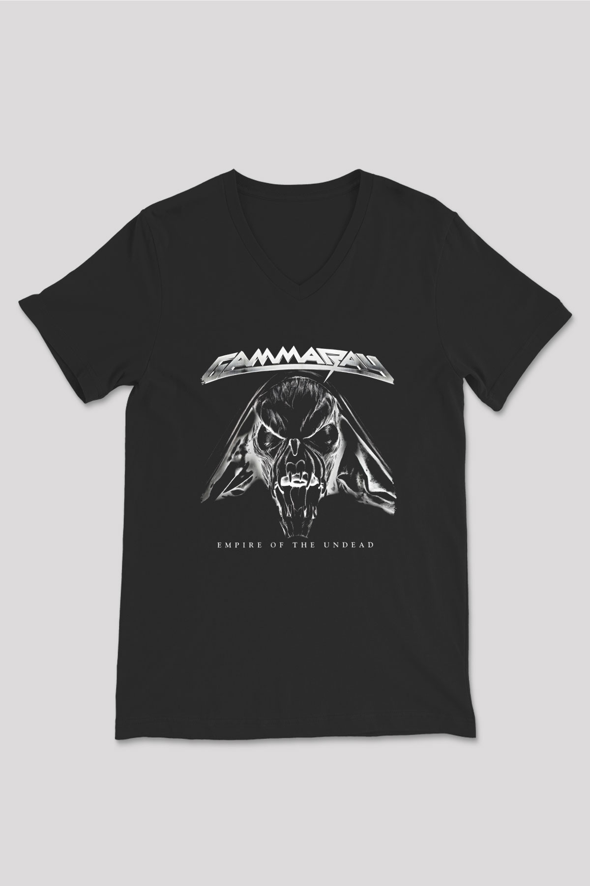 Gammaray Baskılı Unisex Siyah V Yaka Tişört - Tshirt
