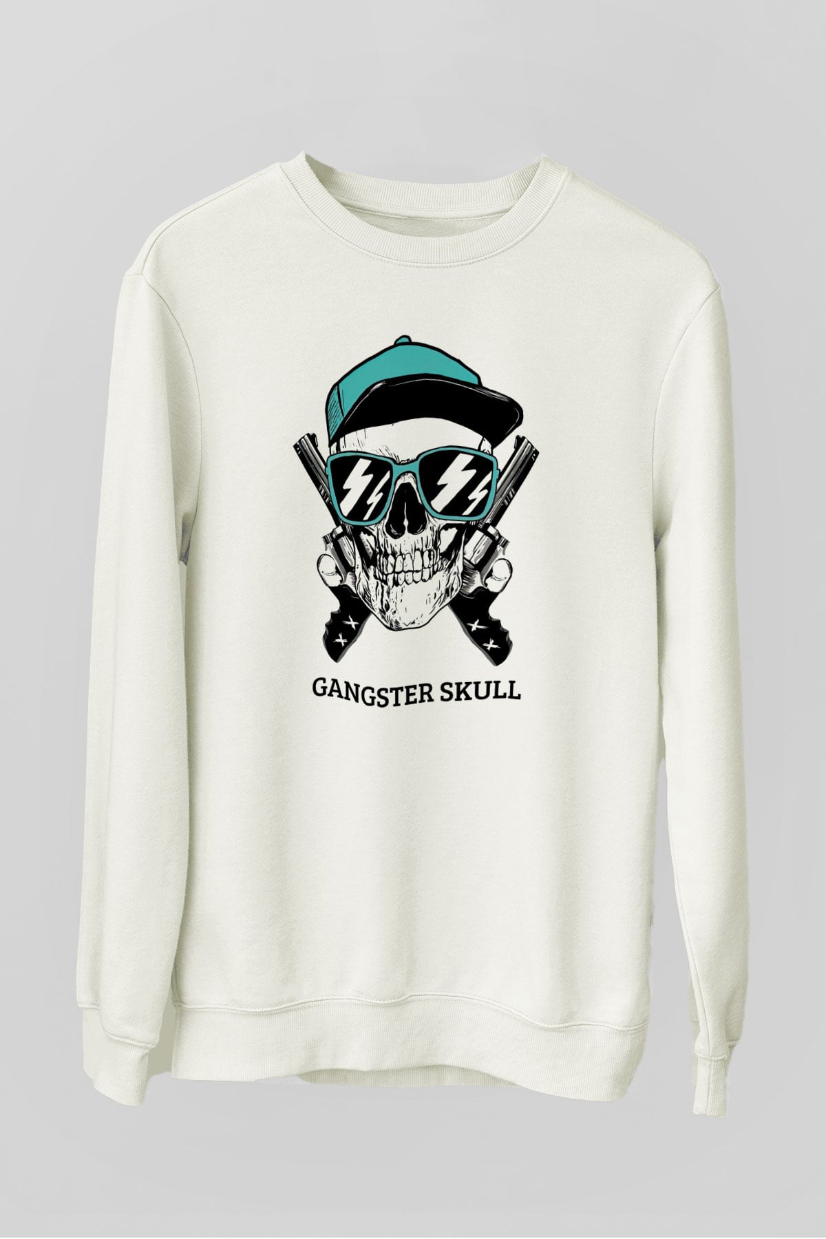 Gangster Kuru Kafa Baskılı Unisex Beyaz  Sweatshirt