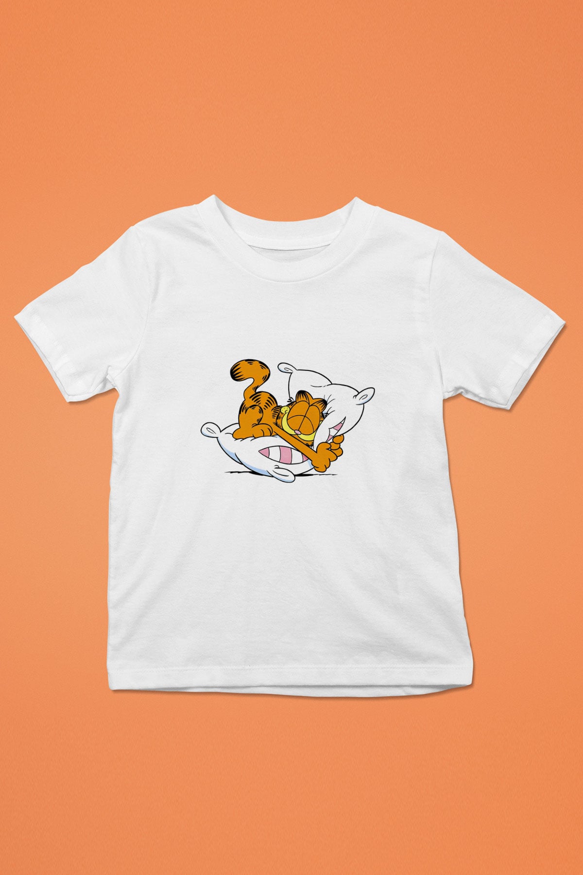 Garfield Baskılı Beyaz Unisex Çocuk Tişört