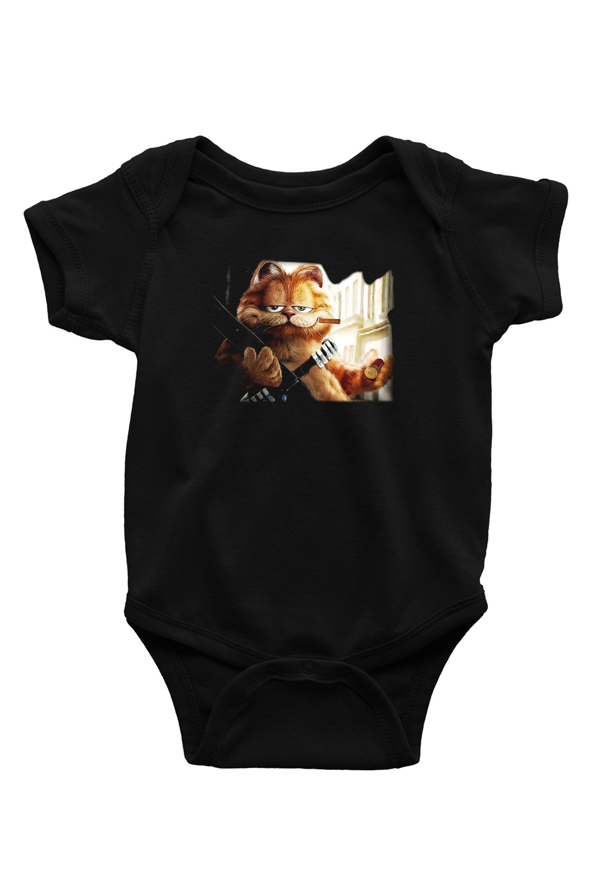 Garfield Baskılı Siyah Bebek Body - Zıbın