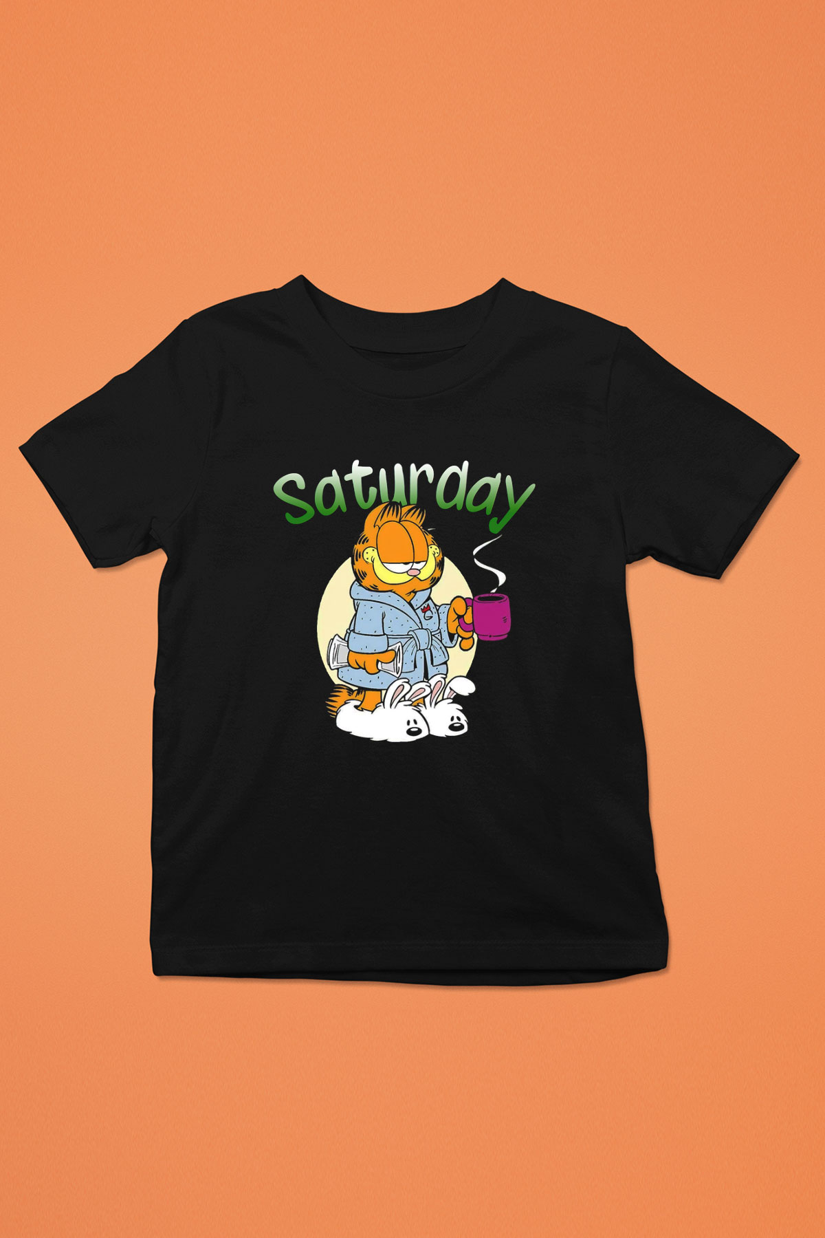 Garfield Baskılı Siyah Unisex Çocuk Tişört