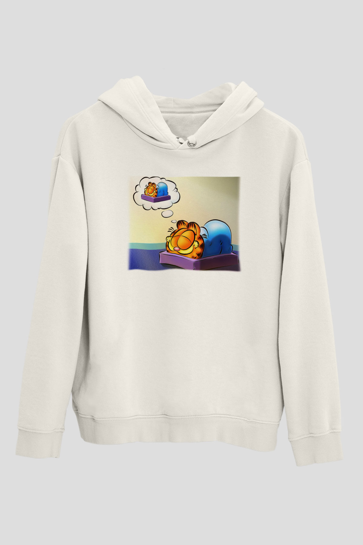 Garfield Beyaz Unisex Kapşonlu Sweatshirt