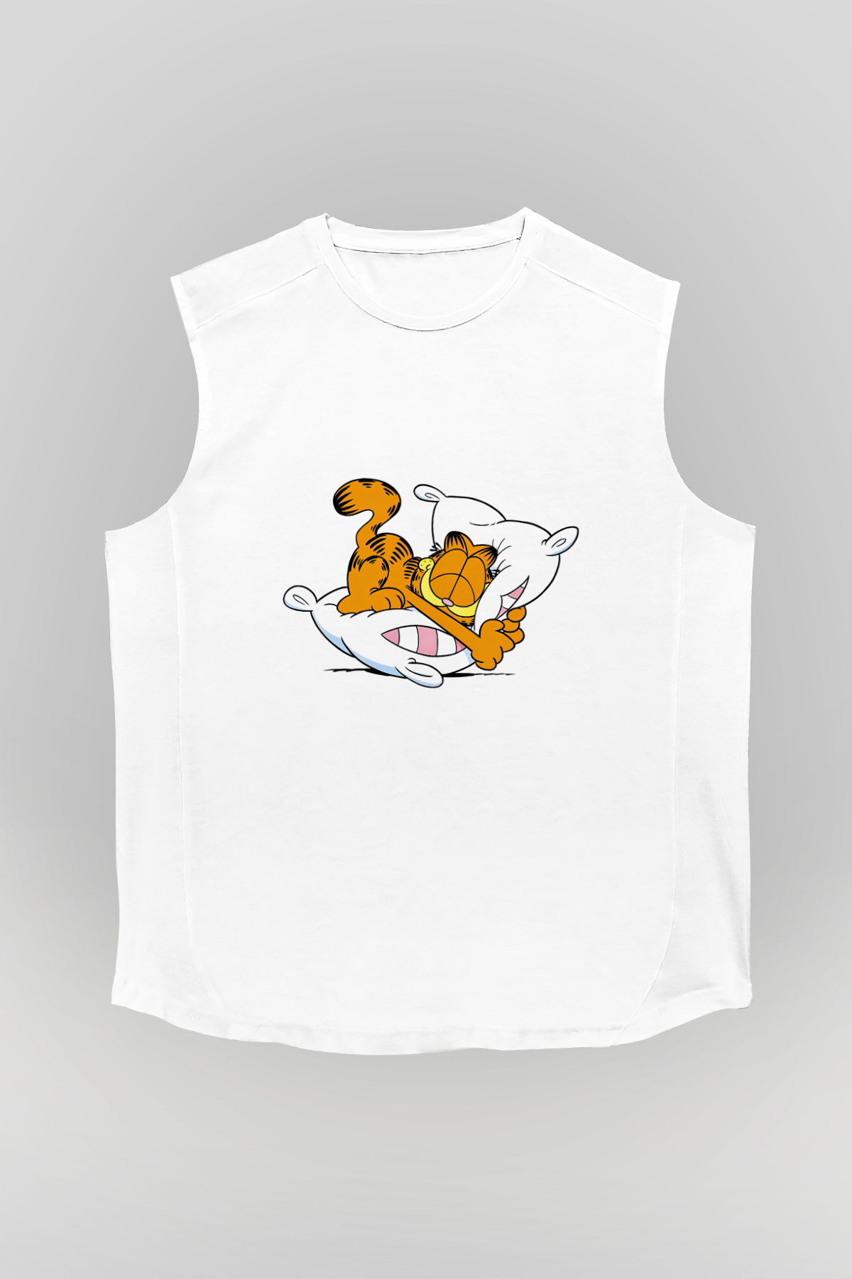 Garfield Beyaz Unisex Kolsuz Tişört