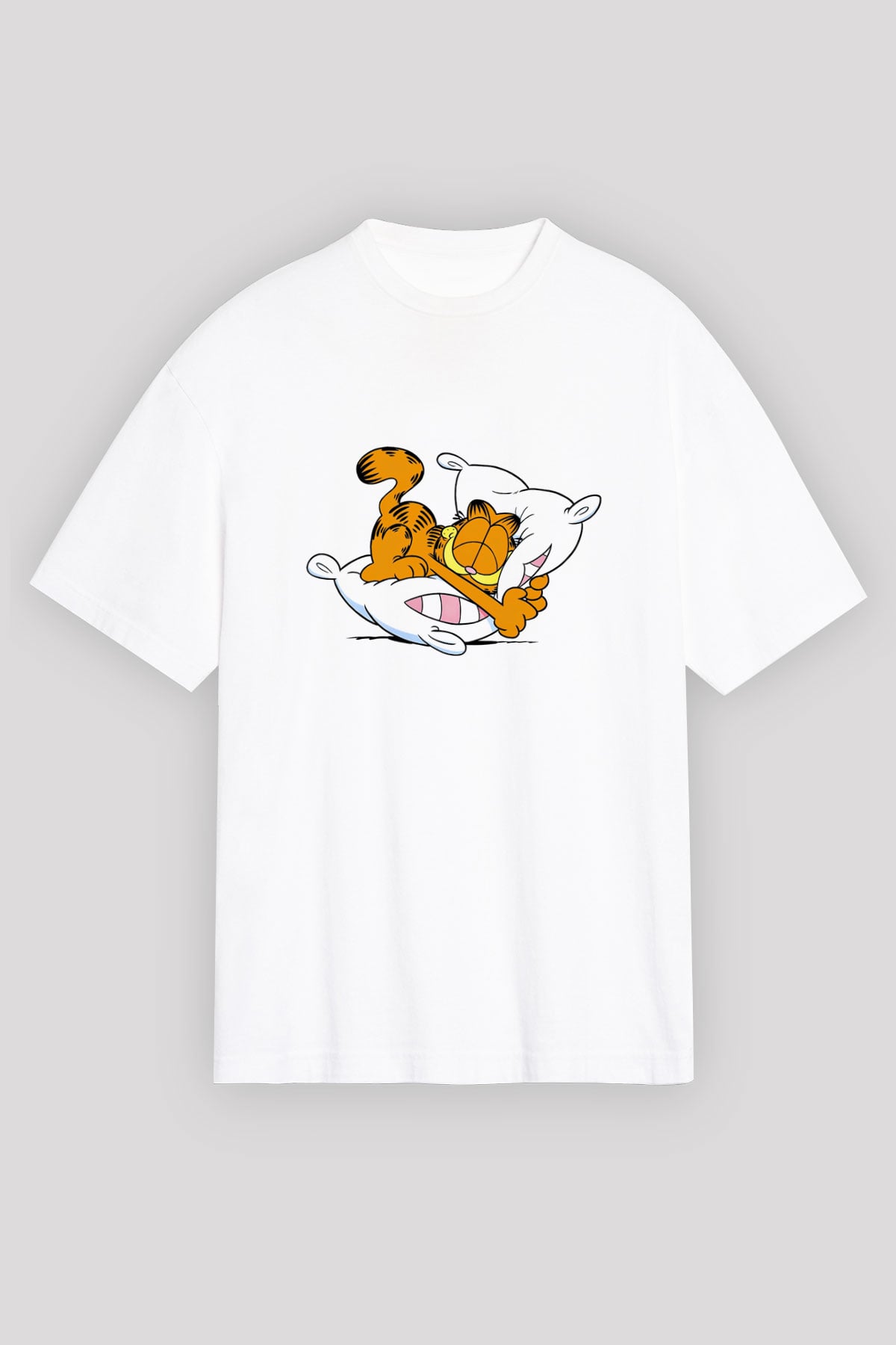Garfield Beyaz Unisex Oversize Tişört