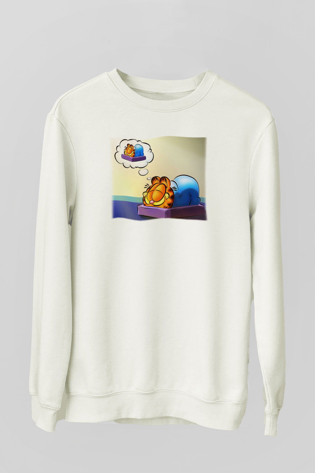 Garfield Beyaz Unisex Sweatshirt