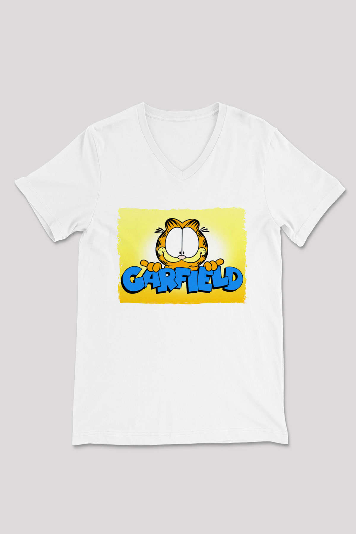 Garfield Beyaz Unisex  V Yaka Tişört