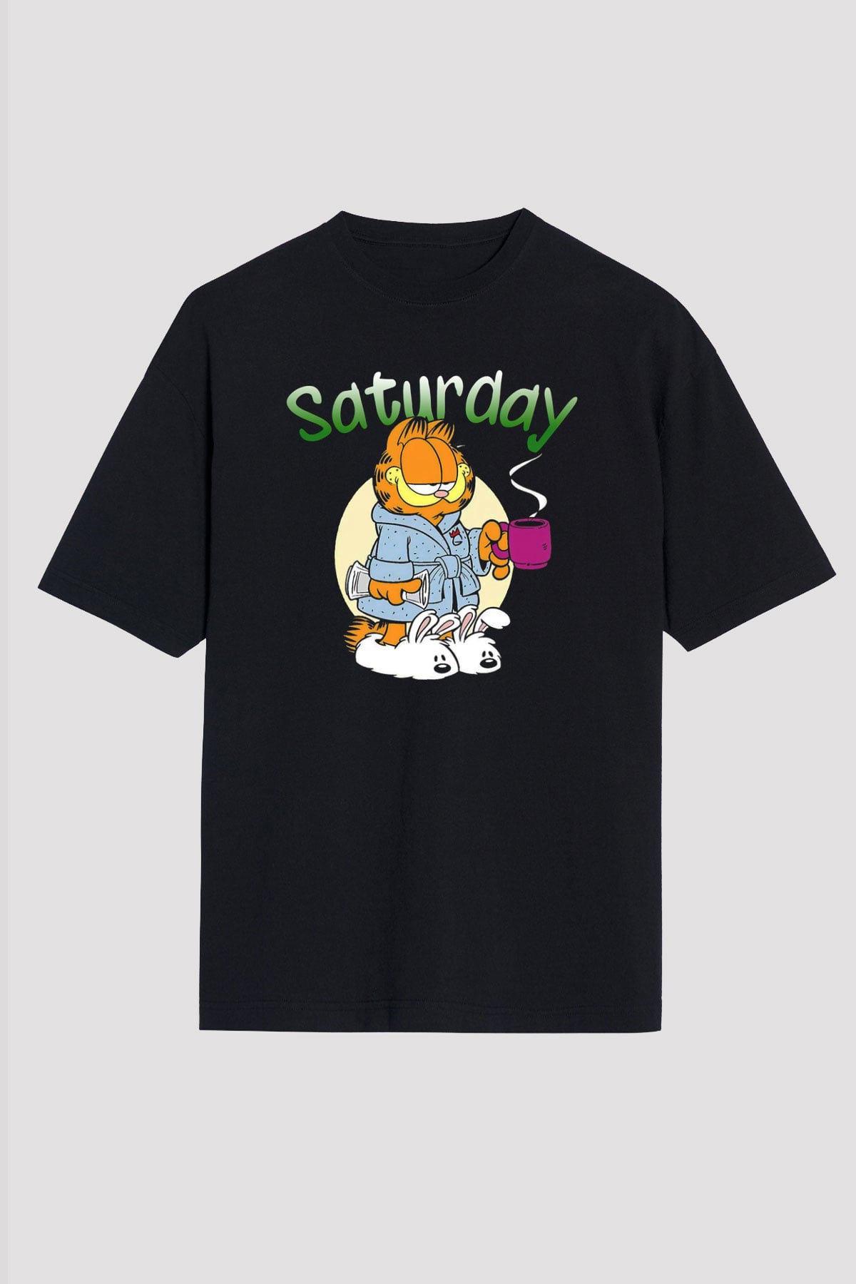 Garfield Siyah Unisex Oversize Tişört
