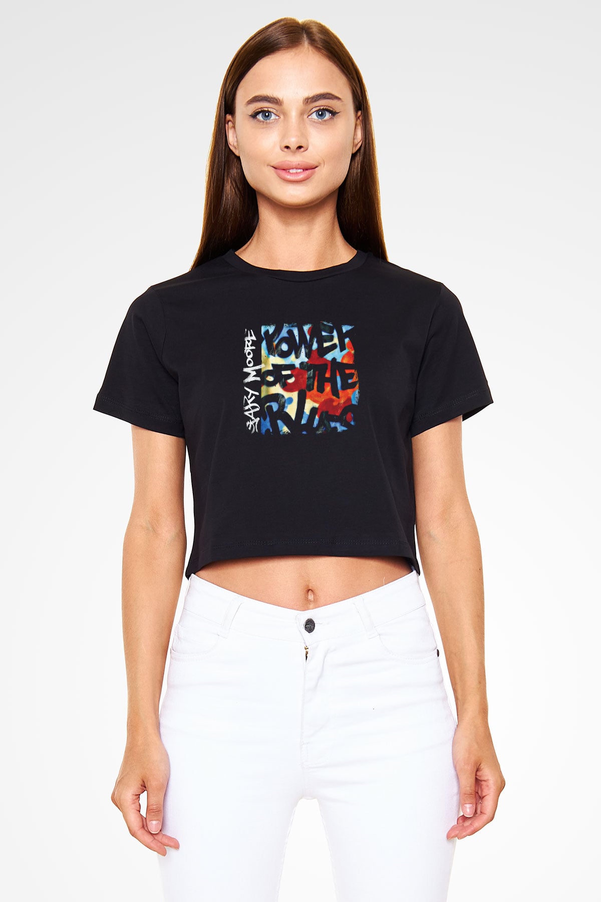 Gary Moore Baskılı Unisex Siyah Crop Top Tişört
