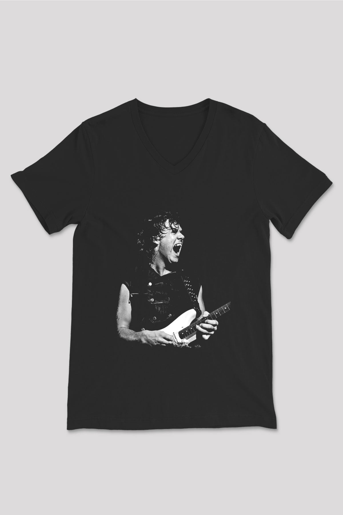 Gary Moore Baskılı Unisex Siyah V Yaka Tişört