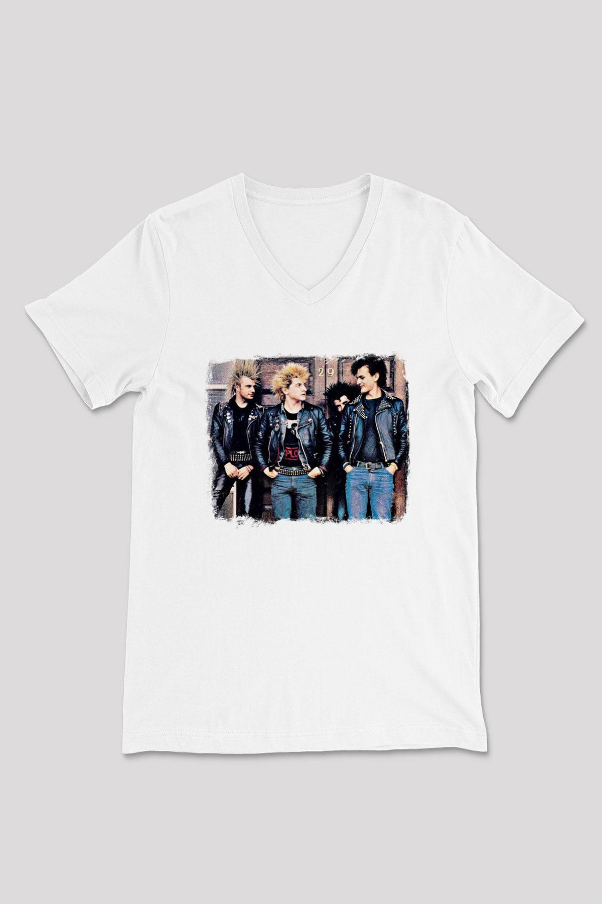 GBH Baskılı Unisex Beyaz V Yaka Tişört