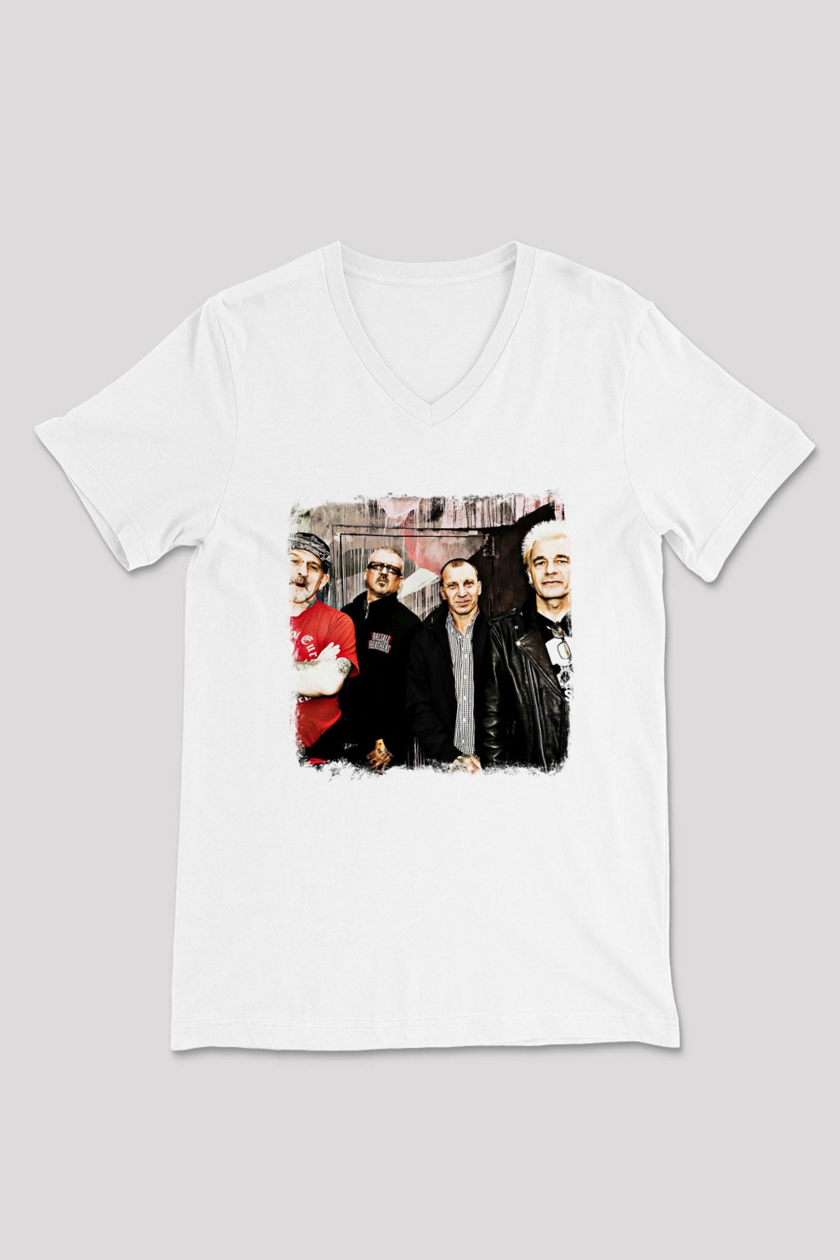 GBH Baskılı Unisex Beyaz V Yaka Tişört