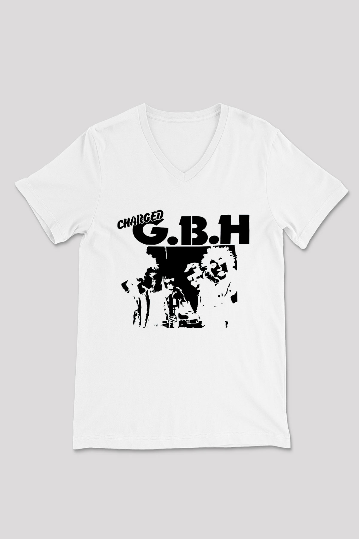 GBH Beyaz Unisex V Yaka Tişört T-Shirt