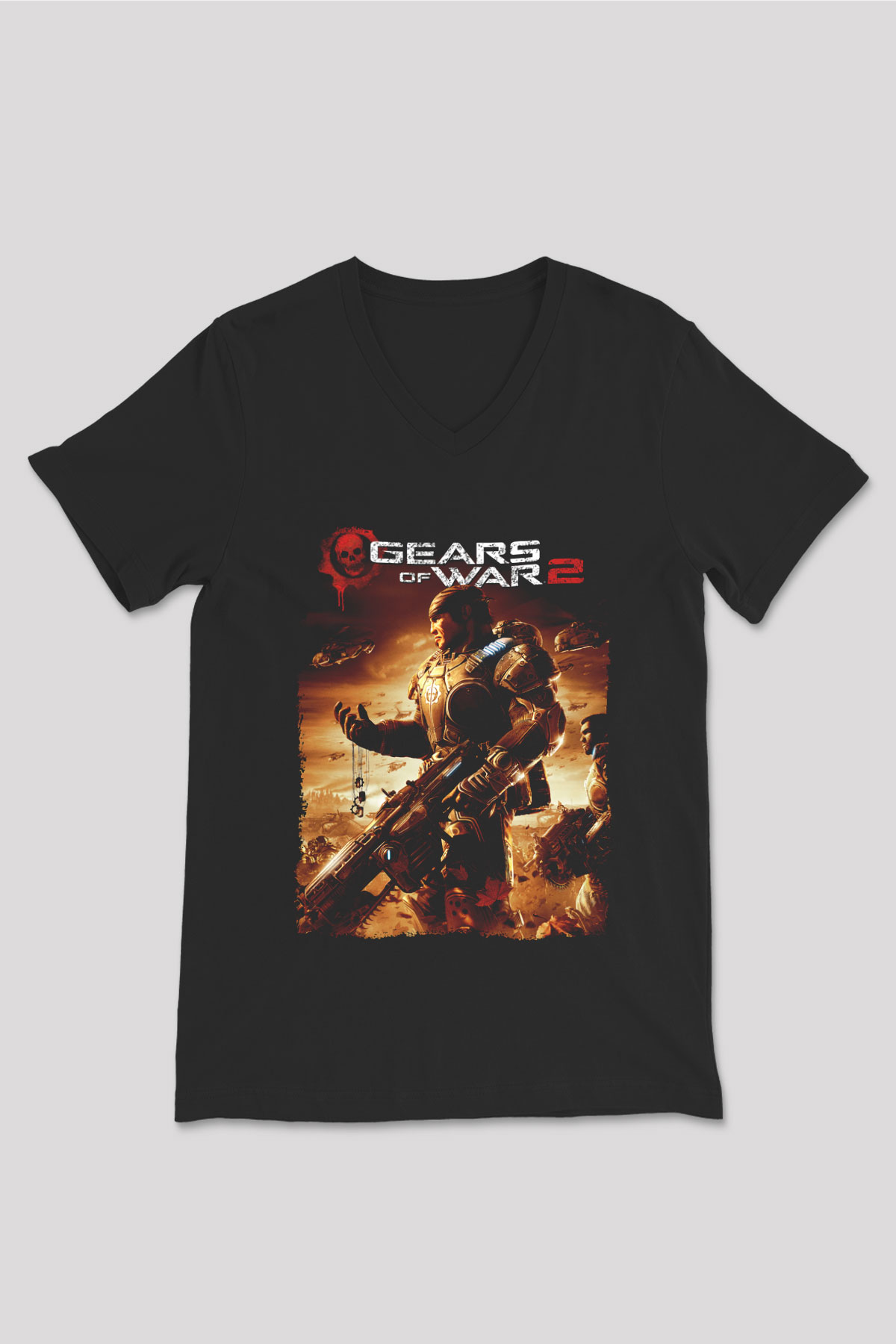 Gears of War Siyah Unisex V Yaka Tişört
