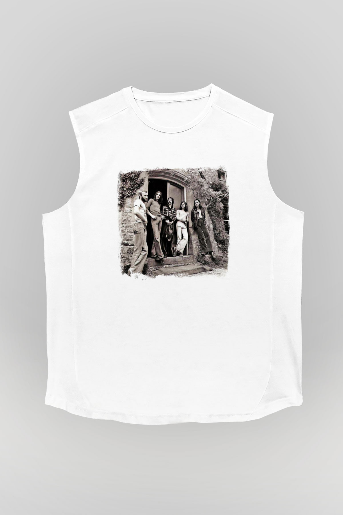 Genesis Baskılı Unisex Beyaz Kolsuz Tişört