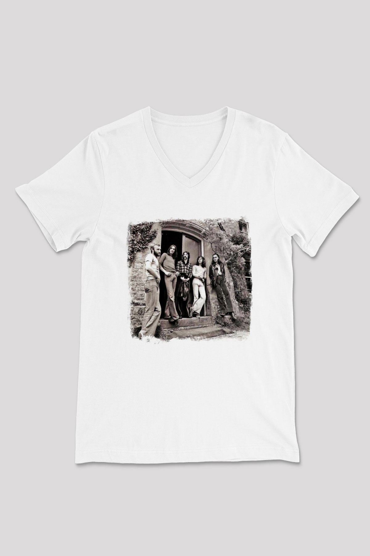 Genesis Baskılı Unisex Beyaz V Yaka Tişört