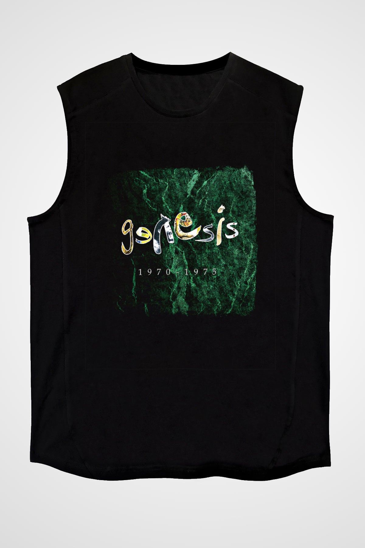 Genesis Baskılı Unisex Siyah Kolsuz Tişört