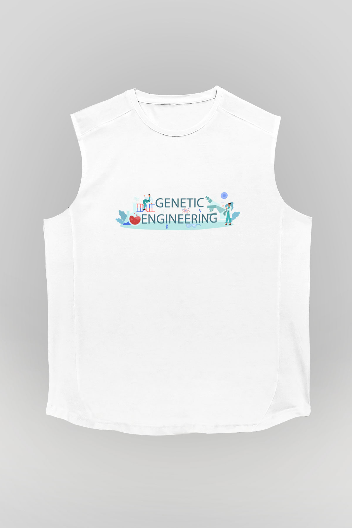 Genetik Mühendisliği Baskılı Unisex Beyaz Kolsuz Tişört