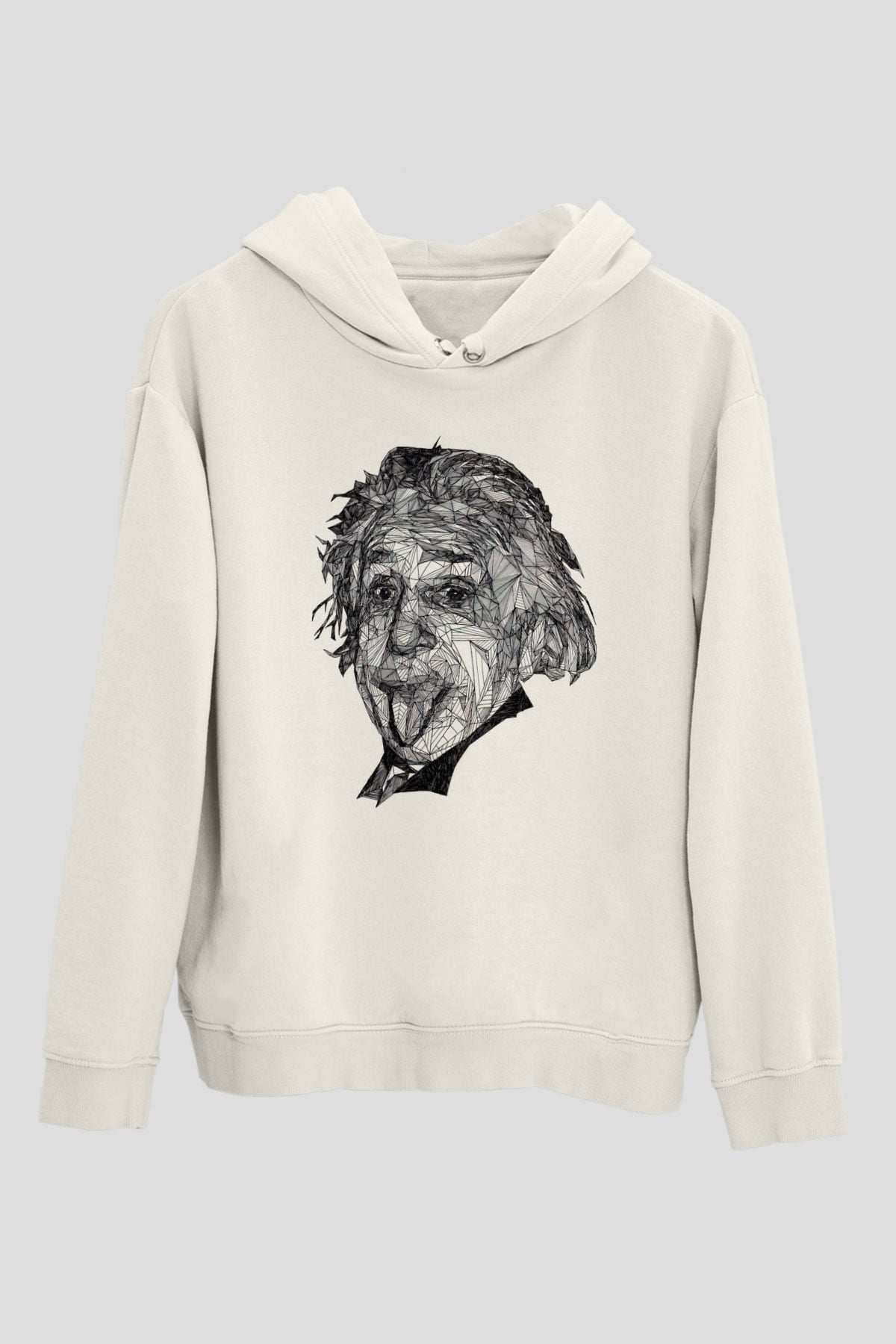 Geometrik Aibert Einstein Portesi Baskılı Unisex Beyaz Hoodie