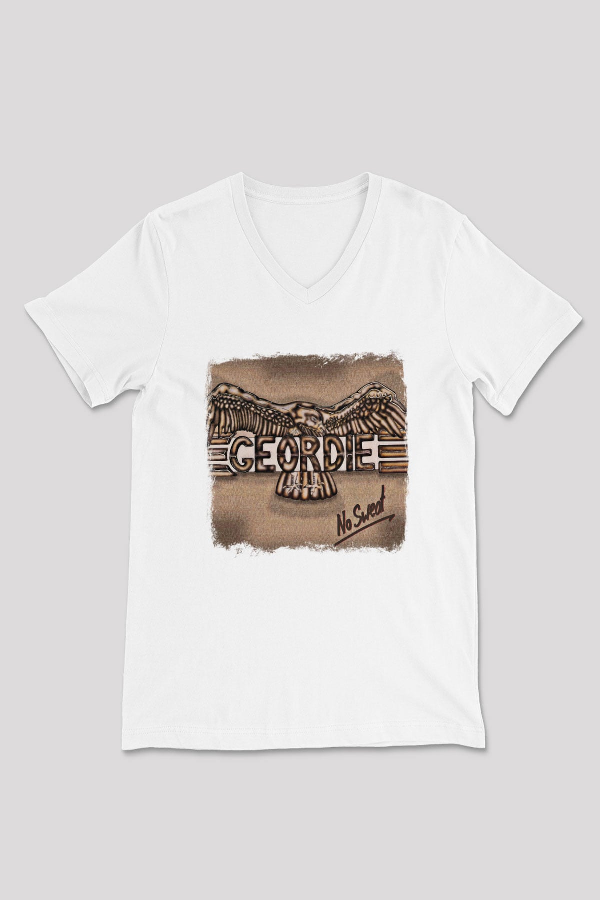 Geordie Baskılı Unisex Beyaz V Yaka Tişört