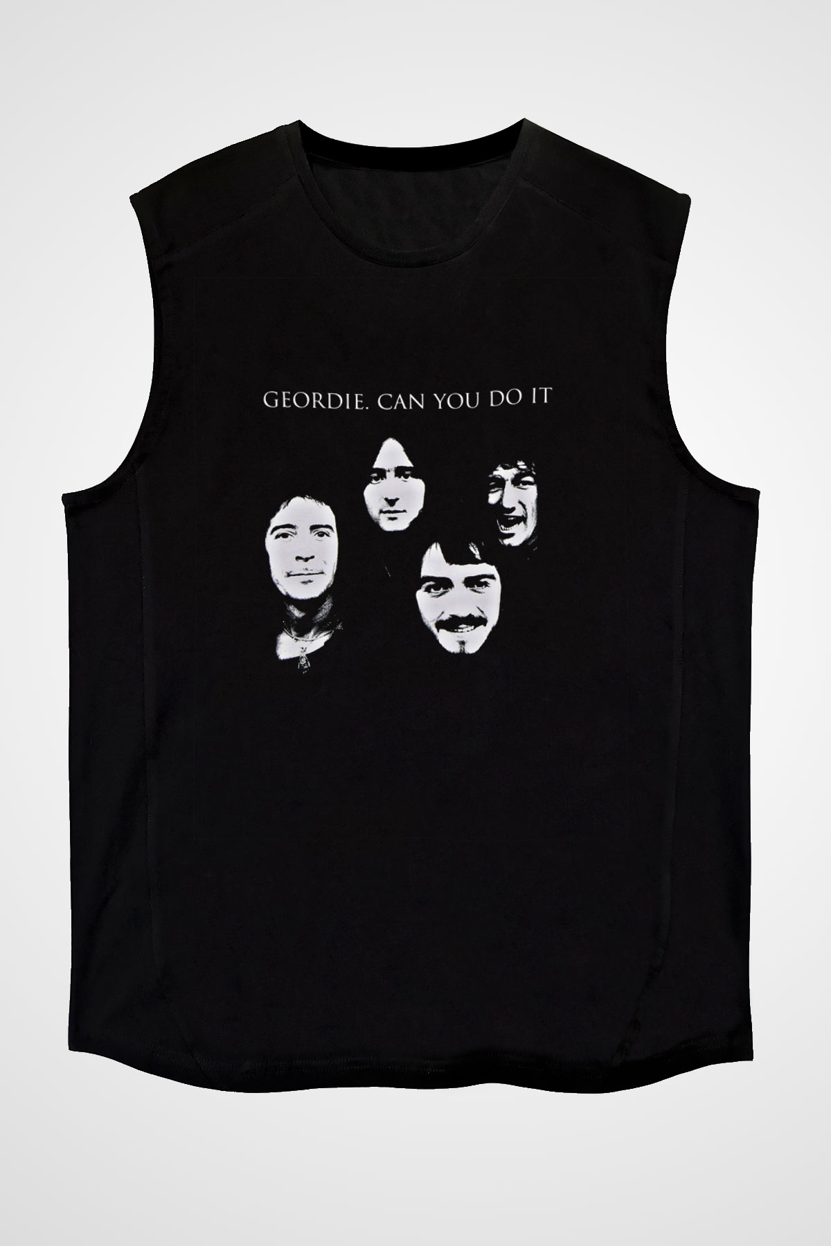 Geordie Baskılı Unisex Siyah Kolsuz Tişört