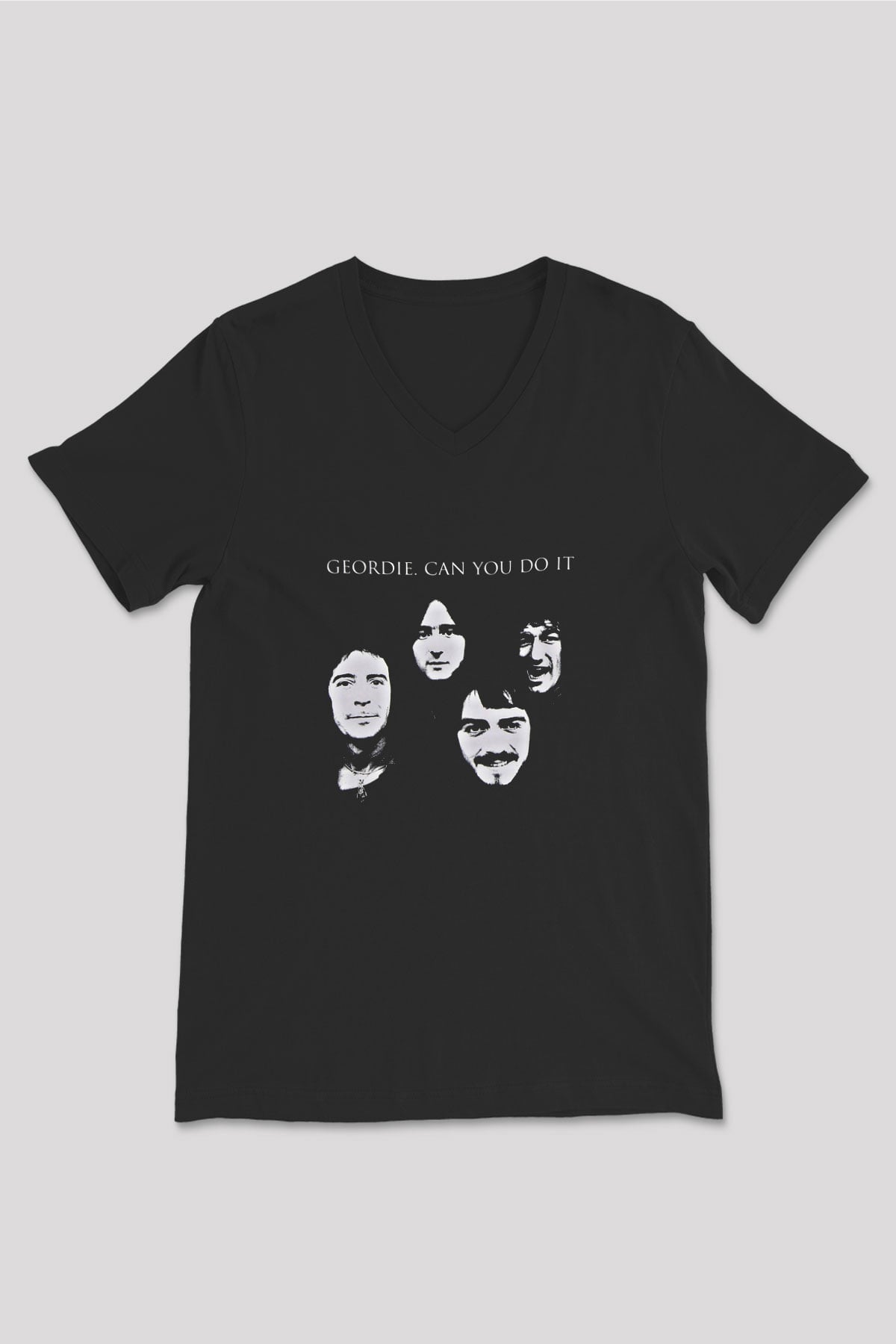 Geordie Baskılı Unisex Siyah V Yaka Tişört