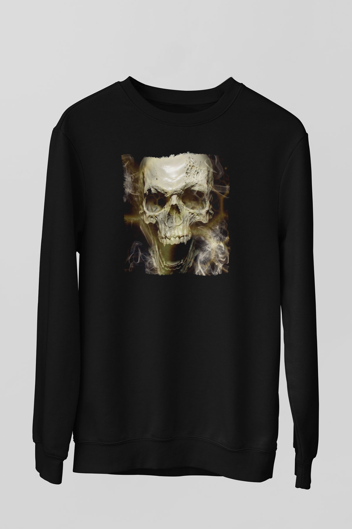 Gerçekçi Kurukafa Baskılı Siyah Unisex  Sweatshirt