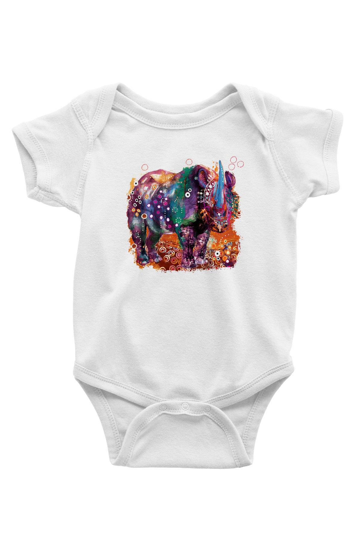 Gergedan Baskılı Beyaz Unisex Bebek Body - Zıbın