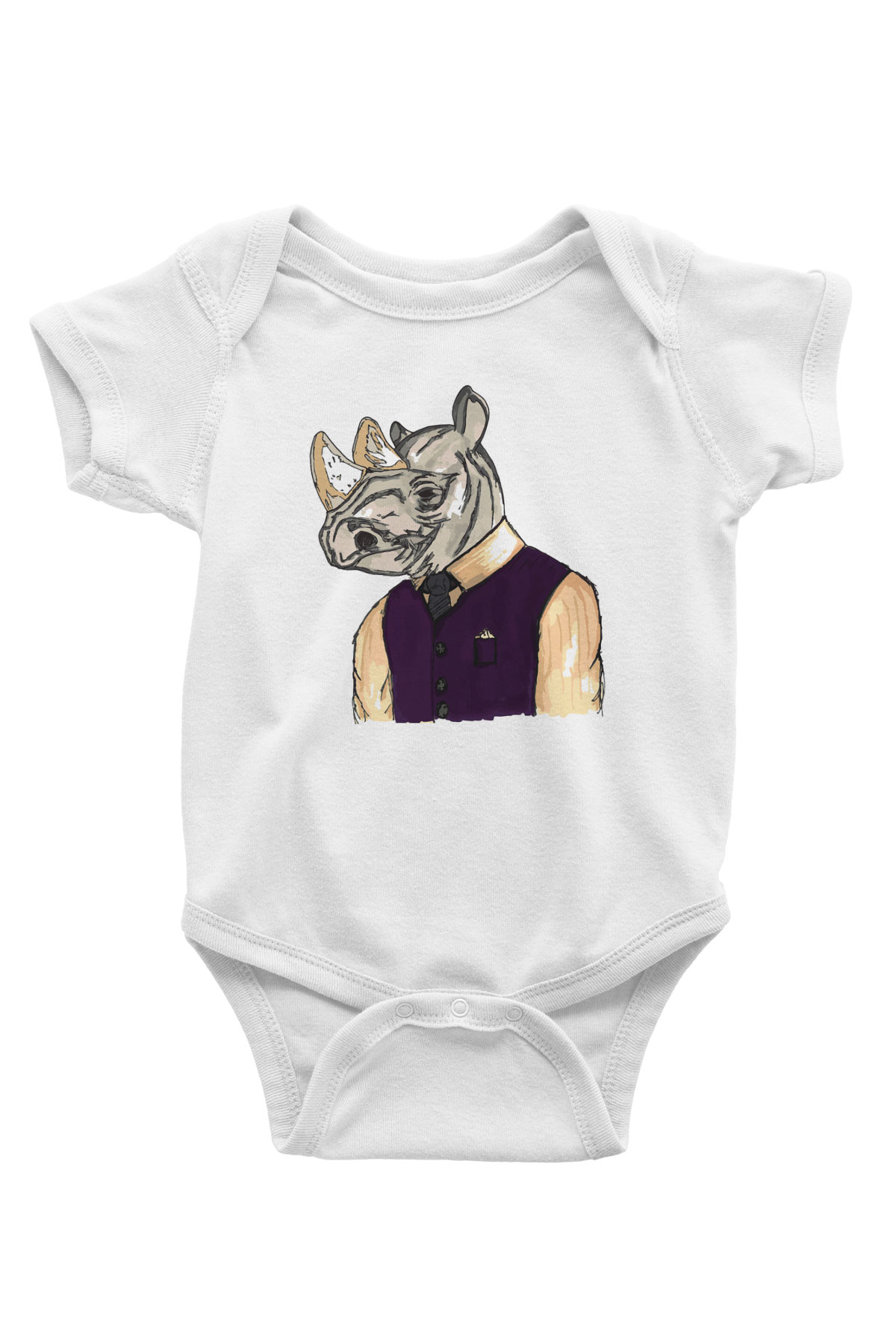 Gergedan Baskılı Beyaz Unisex Bebek Body - Zıbın
