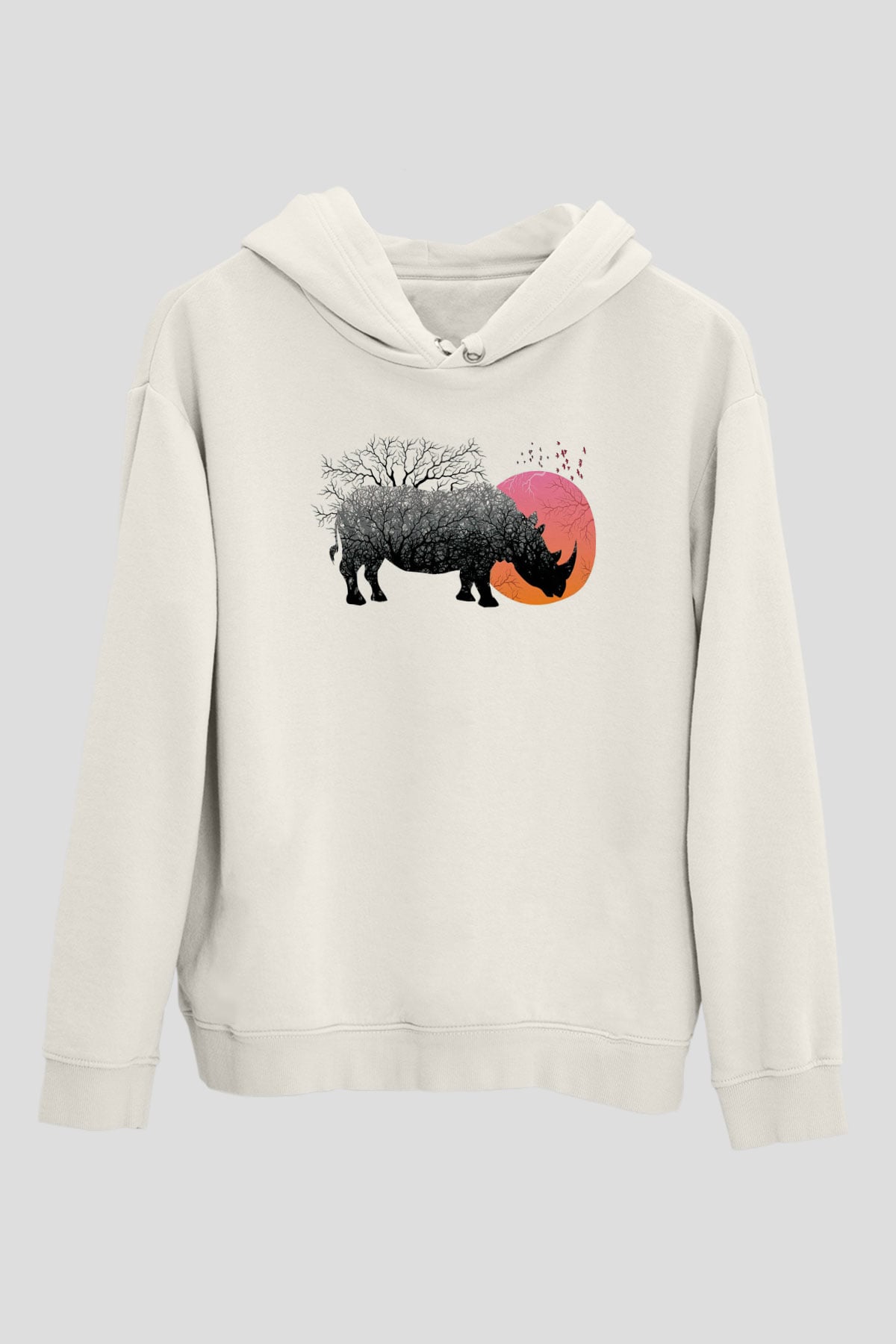 Gergedan Beyaz Unisex Hoodie