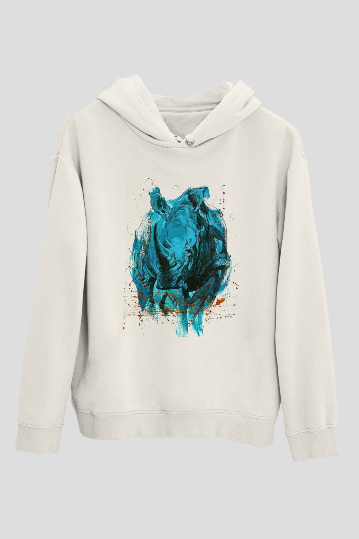 Gergedan Beyaz Unisex Hoodie