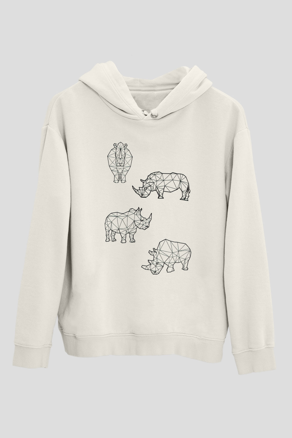 Gergedan Beyaz Unisex Hoodie