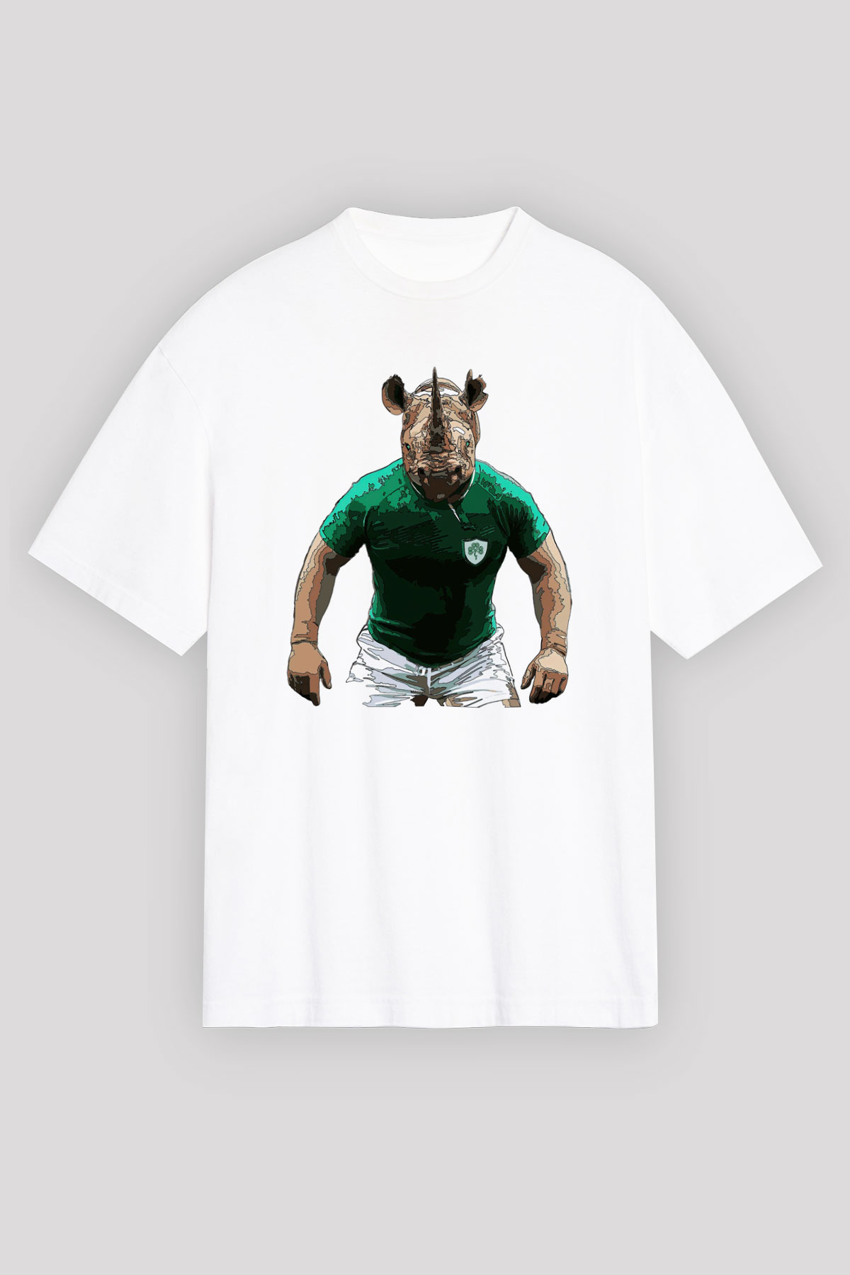Gergedan Beyaz Unisex Oversize Tişört T-Shirt
